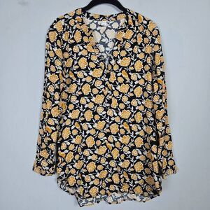 Old Navy Womens Floral Long Sleeve Tunic Top Size Small Yellow Flowy Boho Birds